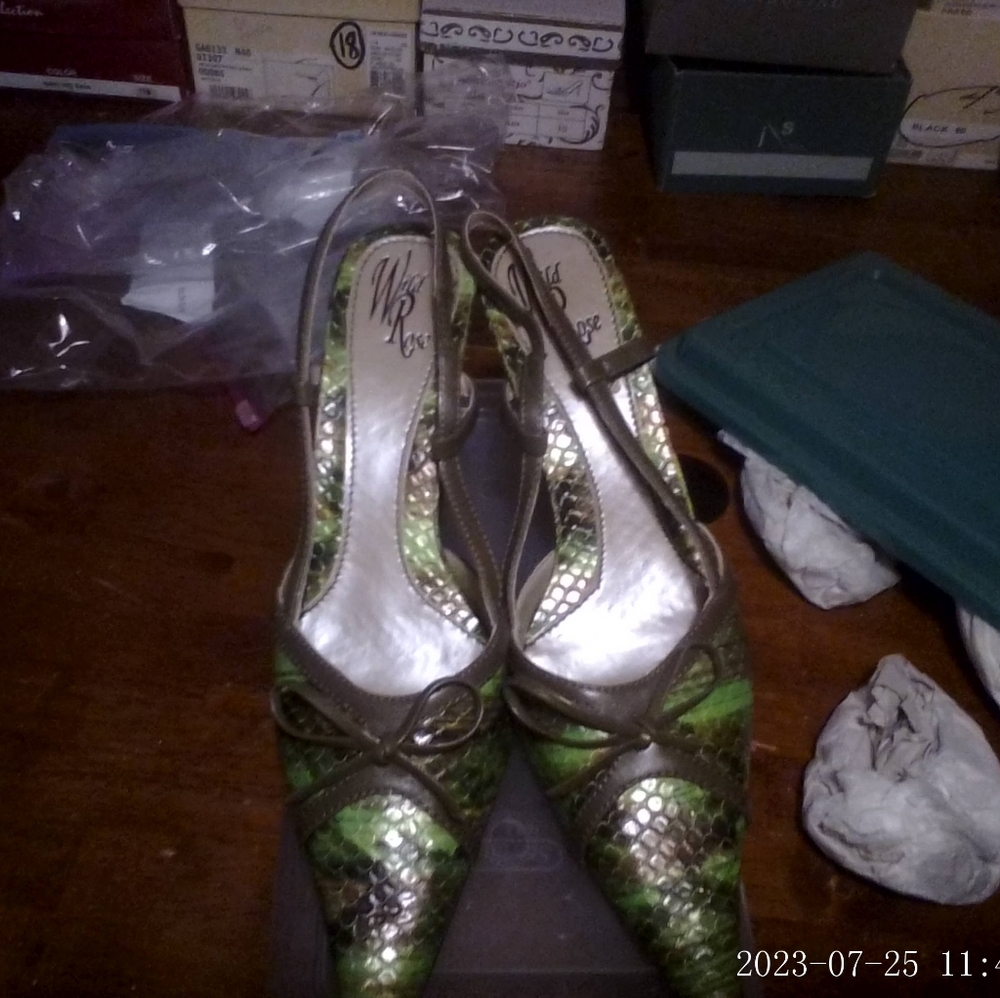 Wild Rose green snake skin shoes. Size 10!